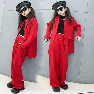 Completi di Abbigliamento Ragazze Adolescenti Pantaloni Blazer Sciolti Completo a Due Pezzi per Bambini Casual Ragazza per Bambini Abiti da Ballo Hip Hop 12 13 Y 230504