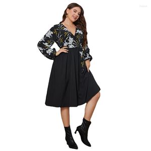 Casual Dresses Women's Short Sleeve Summer O-Neck Floral Print Midi Elegant Ladies Plus Size Kne-Length Dress