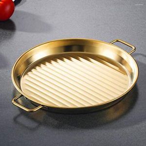 Plates Striped Dinner Plate Rustproof French Fries High Temperature Resistant Non-slip Bottom Pizza Pan Multipurpose