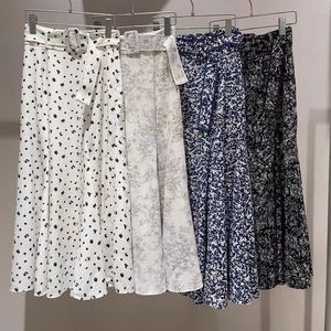 Skirts Kuzuwata Japanese Faldas Mujer Moda Autumn Winter High Waist Flower Print A-Line Long Skirt Harajuku Lace Up Slim Jupe 230504