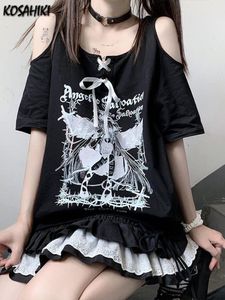 T-shirt kosahiki harajuku kreskówka kreskówka kawaii tshirt kobiety poza ramię grafika