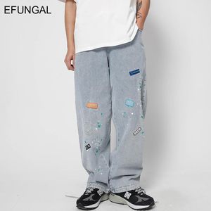 Calça harém calça jeans design design graffiti jeans streetwear masculino hip hop casual alongamento de moda bolsos harajuku masculino macho