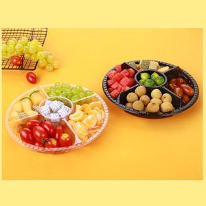 Kitchenware 10PCS Disposable 5 Compartment Food Storage Containers Round Plastic Salad Fruits Box with Lids