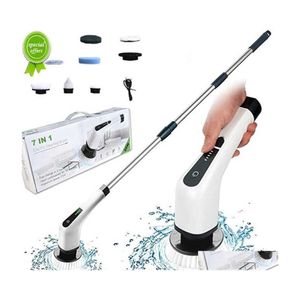 Rengöringsborstar Electric Spin Scrubber Turbo Scrub Brush med 7 ersättare Justerbart handtag Kök Badrum Rengöringsverktyg Dr Dhnpz