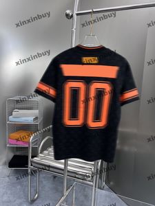 xinxinbuy 男性デザイナー tシャツ tシャツ 23ss レタージャガード生地 00 柄半袖綿女性黒 S-2XL