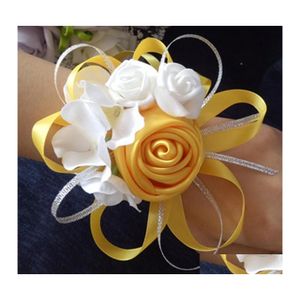 Fiori decorativi Ghirlande Pces / Lot Polso da sposa Cor Alta qualità Sposa Damigelle d'onore Mano Giallo Arancione Goccia Consegna Casa Giardino Dhnm1