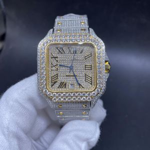 Relógio masculino de ouro de 2 tons de moda, relógio Iced out, algarismos romanos, movimento automático, vidro de safira, aço inoxidável 904L