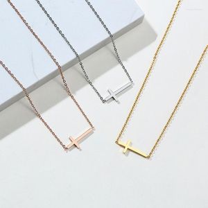 Chains Fashion Pendant Cross Necklace Women Stainless Steel Jewelry Silver Gold Prayer Chokers Simple Female Accessories For Gifts