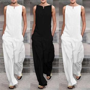 Kvinnors jumpsuits Rompers Summer Female Elegant Loose Jumpsuit Trousers Women Casual Long Pants Overalls White Black T230504