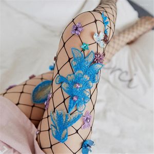 Women Socks Manual Embroidered Mesh Fishnet Pantyhose Stockings Meshtastic Gothic Clothes Sexy Bodys Lingerie Lolita