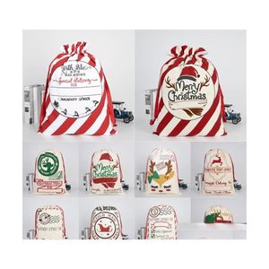 Julekorationer xmas stora strumpor väskor säckar Hessian Santa Gift Sack Decoration Bag Candy Present Lagring DString 11 Styles DH1PZ
