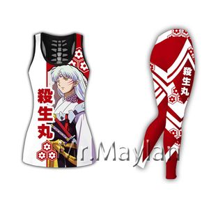 الدبابات مثير جوفاء Tanktops I Legginsy japonia anime inuyasha sesshoumaru 3d drukuj kobiety kamizelka dziewczyny hipster czerwony czarny