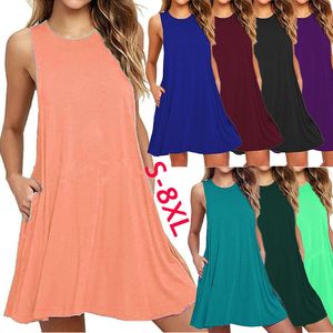 Designerklänning för kvinnas sommarklänning Kvinnor Summer Casual Swing T-shirt Dresses Chiffon Beach Cover Up With Pockets Plus Size Lose T-Shirt Dress