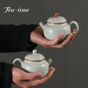 Teaware 120ml بوتيك Azure Ru Kiln Ceramic Teapot قطعة مفتوحة المصنوعة يدويًا يمكن رفعه وعاء صانع الشاي الخزفي مع مجموعة شاي Kung Fu