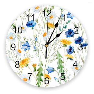 Wall Clocks Flowers Leaves Watercolor Modern Clock For Living Room Stickers Home Decor Dining Digital