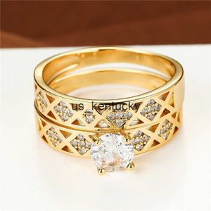 Anelli di fascia Tren Crystal Round Stone Wedding Anelli di anello da sposa color Gold Oro Set anello zircone geometrico retrò set per le donne feste