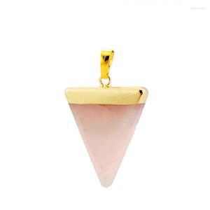 Pendant Necklaces Gold Color Plated Triangle Geometric Pendants Women Men European And American Simple Natural Quartz Amethysts Opal Stone