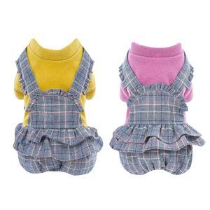 Dog Apparel Dog Dress with Knitted Plaid Jumpsuits Theme Tartans Pet Dresses Puppy- Costume Dress Lovely Pet Apparel 230504