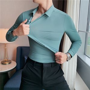 Men's Casual Shirts High Elasticity Seamless Men's Shirt Long Sleeve Slim Casual Shirt Solid Color Business Formal Dress Party Shirts 4XL-M 230504