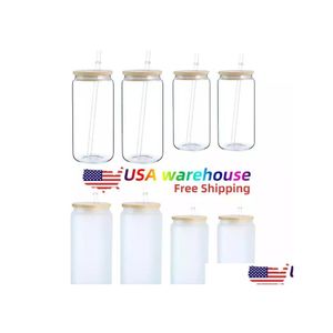 Water Bottles 12Oz 16Oz Usa Warehouse Diy Blank Sublimation Can Tumblers Shaped Beer Glass Cups With Bamboo Lid And St For Iced Coff Ot1Qj