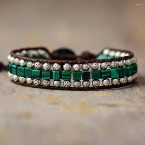 Charm Bracelets Hiphop Beaded Cuff Man Malachite Tibetan Beads Leather Wristband Bracelet Bangle Boho Lovers Couples Jewelry