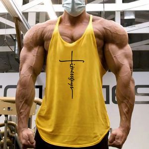 Męskie topy fitness faceci gym stringer top men kulturystyka odzież bawełniana koszula bez rękawów kamizelka sportowa sportowy trening Top 230504