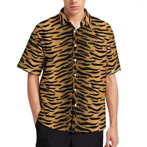 Herren Freizeithemden Golden Tiger Print Loses Hemd Urlaub Tierhautliebhaber Hawaiian Muster Kurzarm Vintage Oversize Blusen