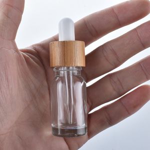 200 Stück natürliche Bambuskappe Klarglas-Tropfflasche Aromatherapie-Flüssigkeitsserum / ätherisches Basis-Massageöl Pipette nachfüllbar