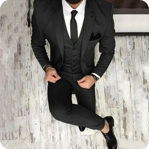 Nuovi abiti neri per lo sposo da sposa smoking con risvolto risvolto slim fit uomo vestito plus size abito da sposo uomo giacca Terno masculino tre pezzi