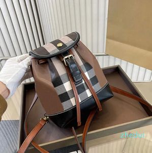 2023-Small Check Rucksack Kordelzug Umhängetasche Damen Schulter Handtaschen Echtes Leder Langer Riemen Magnetschnalle Abdeckung