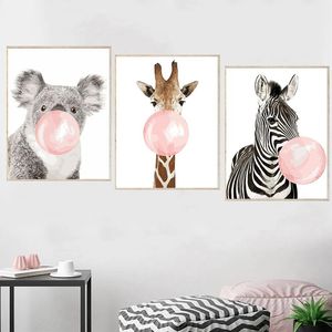 Número GatyzTory 3pc Frame Pintura Diy por números soprando bolhas Animal Modern Wall Art Picture By Numbers for Home Decor Diy Presente