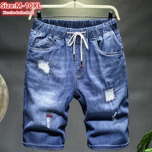 Men's Shorts Mens Ripped Denim Shorts 150KG Plus Size 10XL 9XL 8XL 7XL Black Holes Distressed Jeans Loose Stretched Summer Half Trousers 230504