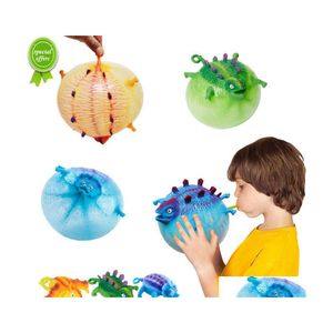 Greeting Cards Kids Funny Blowing Animals Inflate Dinosaur Vent Balls Anti Hand Balloon Fidget Party Sports Games Toys For Children Dhmjz