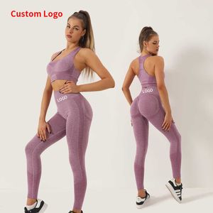 Yoga Outfit 2 Pcs Seamless Women Yoga Set Workout Sportswear Gym Clothes Active Sport Bra High Waist Hip Female Legging Fitness Suit Pants P230504