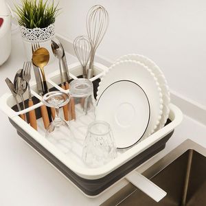 Organization Foldable Dish Drain Rack Kitchen Plates Bowls Tableware Plate Storage Organizer Sink Drying Rack with Tray Kitchen Organizer