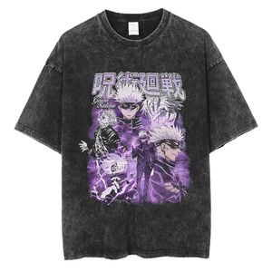 Camisetas masculinas anime jujutsu kaisen tshirt gojo satoru camiseta lavada com camiseta 100% algodão homens yuji itaderi y2k colete de verão camisas curtas de mangas curtas 230504