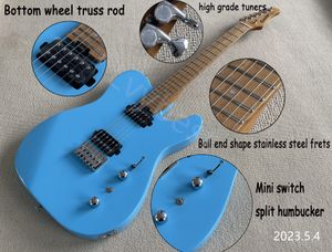 STOCK!Electric Guitar Fresh Blue Finished Roasted Maple Neck And Fingreboard Dots Inlay Split Mini Switch Ball End Stainess Stee