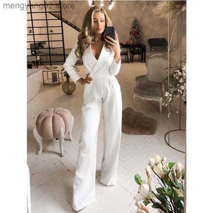 Kvinnors jumpsuits rompers foridol Wide Leg Office Ladies Elegant Jumpsuit Women Autumn Winter Femme Jumpsuit Overalls White Long Sleeve One Piece Jumpsuit T230504