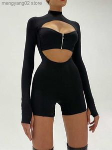 Women's Jumpsuits Rompers SEASONS Zip Cut Out Long Sleeve Jumpsuit Street Style Fashion One-pieces Romper Black Fall Outfits Women Rave Festival ASJU85669 T230504
