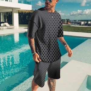 メンズトラックスーツ服装夏半袖Tシャツセットファッション2ピースストリートウェア3Dプリントスポーツビーチショーツスポーツウェア230503