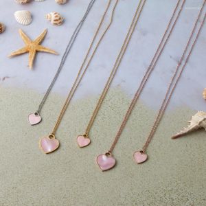 Colares de pingentes Mavis hare rosa marinho coração colar de aço inoxidável com samll e grande cadeia natural de concha como dia das mães