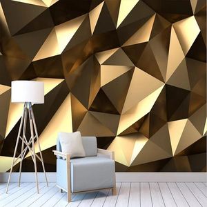 Bakgrunder Anpassad stor väggmålning 3D Bakgrund sovrum Living Modern Creative Expansion Space Golden Solid Geometric Wall TV Decor