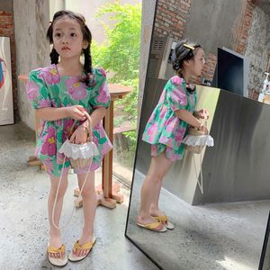 Clothing Sets Summer Girls Sweet Casual Flower Doll Shirt And Shorts Fashion Baby Kids Outfit Children Girls ClothesSuit 230504