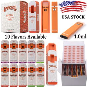 US Stock Fast Shipping E Cigaretter Dabwoods engångsvapspennor 1.0 ml uppladdningsbar tom enhet 10 smaker engångsvape patron 280mAh batteri