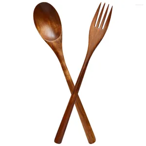 Set di stoviglie Dolci Paletta Cucchiai di legno Mangiare Insalata Forchetta Pasta Spaghetti Caffè Mescolare Utensili da portata Tavolo in legno