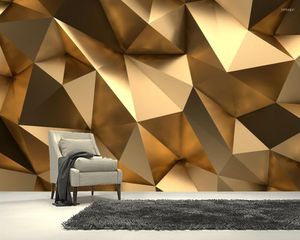 Papéis de parede Papel de Parede Golden Amarelo Triângulo Irregular Padrão Sólido 3D Abstract Geométrico Papital de Vida Sala de Viva TV Mural