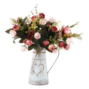 Decorative Flowers Heart Shaped Flower Arrangement House Ornaments Container Jug Chic Vase Iron Pot Bouquet