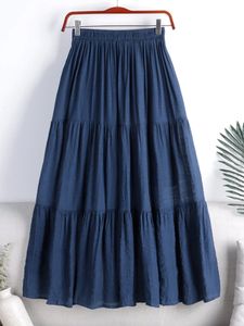 Kjolar designer chic maxi kjol kvinna sommar a-line fasta lapptäcke kjolar minimalistiska bomullslinne veckade kjolar jupe femme 230504