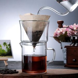 Tools HeatResistant Glass Coffee Maker DoubleLayer Glass Coffee Filter Cup Drip Type Coffee Funnel Stripes