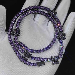 Collana a catena di gioielli Hiphop all'ingrosso nero viola placcato 4 mm ghiacciato completamente con pavé di diamanti Cartoon Gengar Tennies